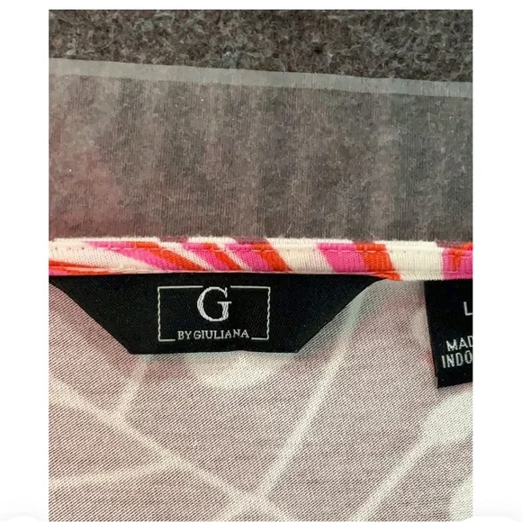 G by Giuliana Pink & Orange Stretchy Tropical Leaf Print Maxi Caftan Dress Large - Picture 6 of 7